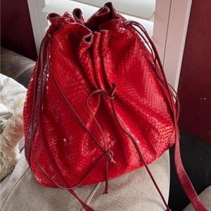 CARLOS FALCHI LARGE TOTE WITH LONG CROSS BODY STRAP IN BRIGHT RED PYTHON